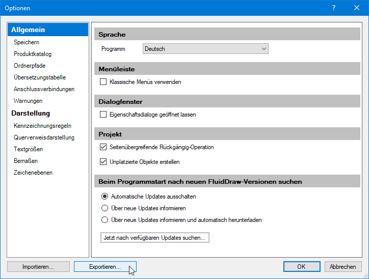 Neuer Optionsdialog